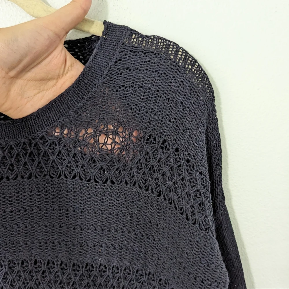 Helmut Helmut Lang Muted Web Pullover Sweater Open Knit Wool Blend Blue Small S